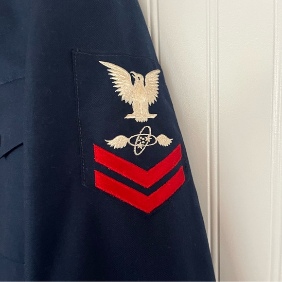 Vintage Military Uniform Jacket Navy Blue Coat Patches Silver Eagle Gold Buttons - Picture 7 of 11